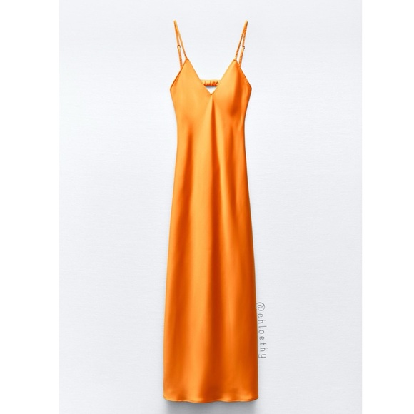 Zara SATIN EFFECT MIDI SLIP DRESS - Picture 1 of 7